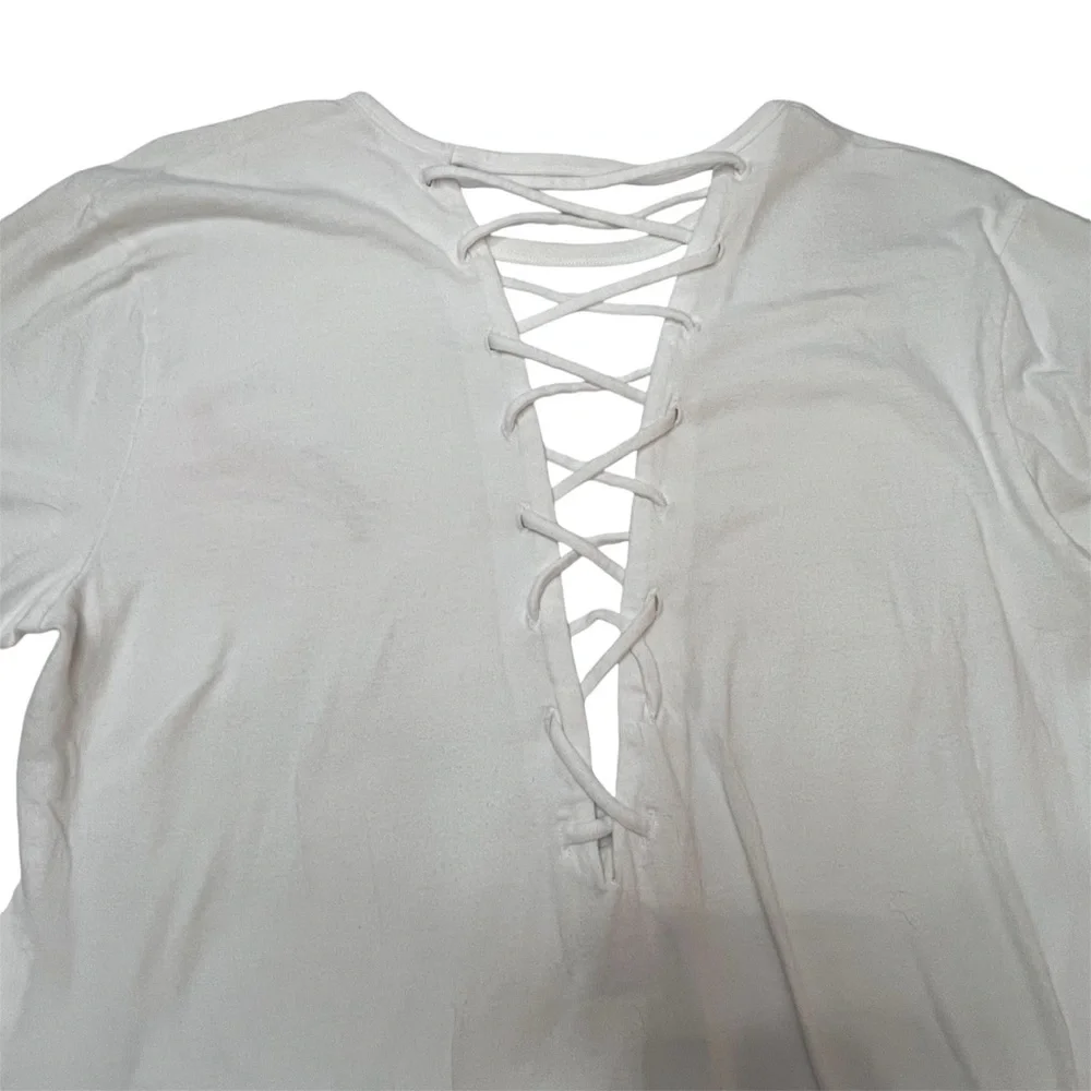 NWOT White Victoria Secret Pink XS Short Sleeve Top With Back Lacing - Picture 9 of 9